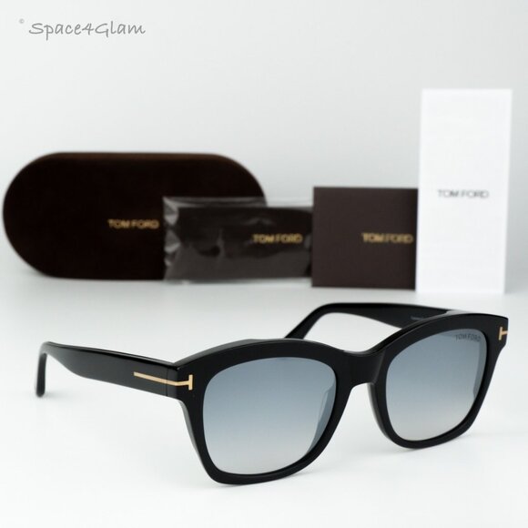 BRAND NEW Tom Ford Women Sunglasses Black Grad Smoke Silver Square FT0614/S 01C - Picture 1 of 11